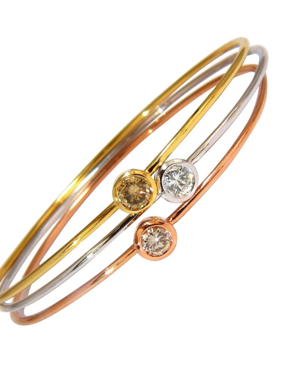 1.18CT Stackable Bangles Diamonds Bracelet 14KT Fancy Color Mod Interlock*